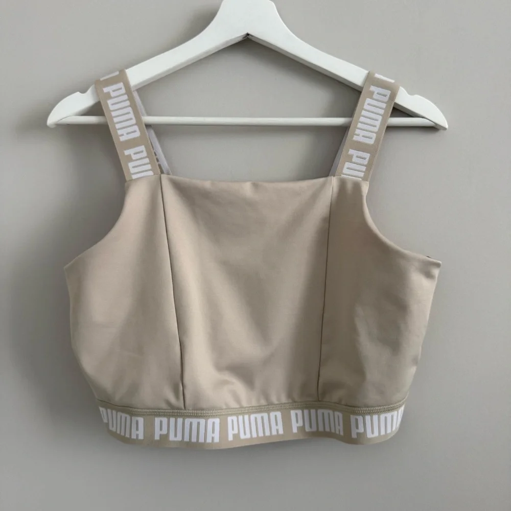Puma Training Strong Square Neck Crop Top Stone Large